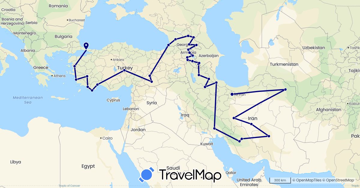 TravelMap itinerary: driving in Armenia, Georgia, Iran, Turkey (Asia)